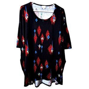 Lularoe Women's 3XL Irma Black Multicolor Short Sleeve Scoop Neck Tunic Top